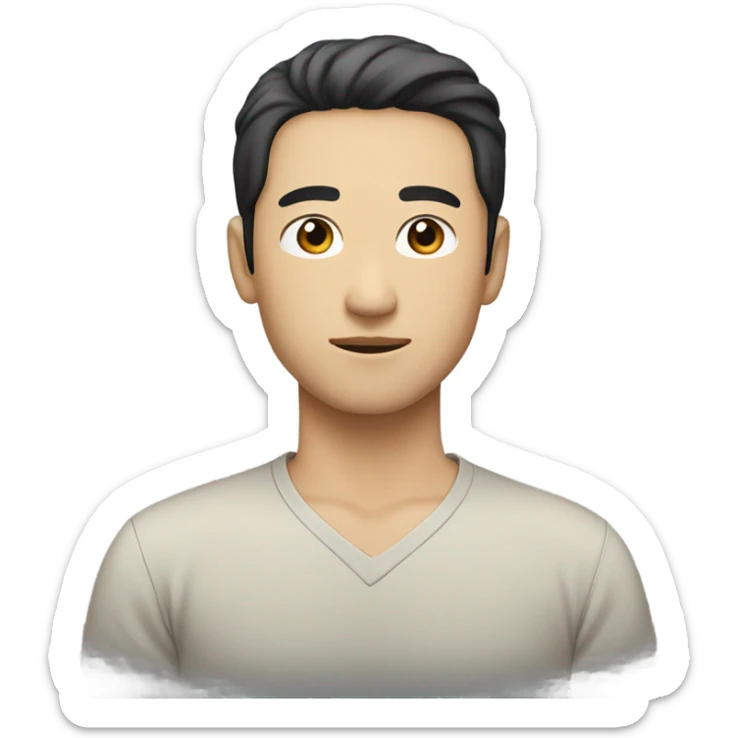 man from japan with white skin and black hair, wear casual shirt  sticker