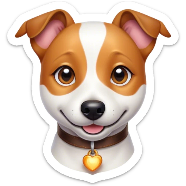 Cinematic Cute Jack Russell Terrier Portrait Emoji, Head tilted playfully and inquisitively, featuring a charming, small yet spirited body with a smooth, glossy coat, round, sparkling eyes full of delightful curiosity, and an endearing, mischievous smile, Simplified yet irresistibly adorable features, highly detailed, glowing with a warm, inviting glow, high shine, affectionate and lively, stylized with a touch of whimsical canine charm, soft glowing outline, capturing the essence of a mischievous yet lovable Jack Russell Terrier that seems as if it could scamper out of the screen into your arms! sticker