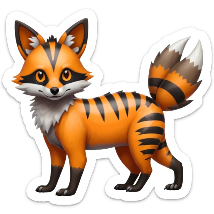 Shiny Neon Glossy Silvally-Aardwolf-Tanuki-Genet-Bobcat-fusion-animal-hybrid-creature, full body sticker