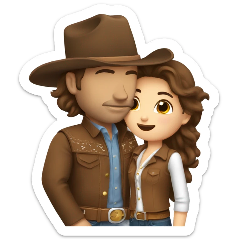 Cowboy with brown hair kissing cowgirl with brown hair sticker