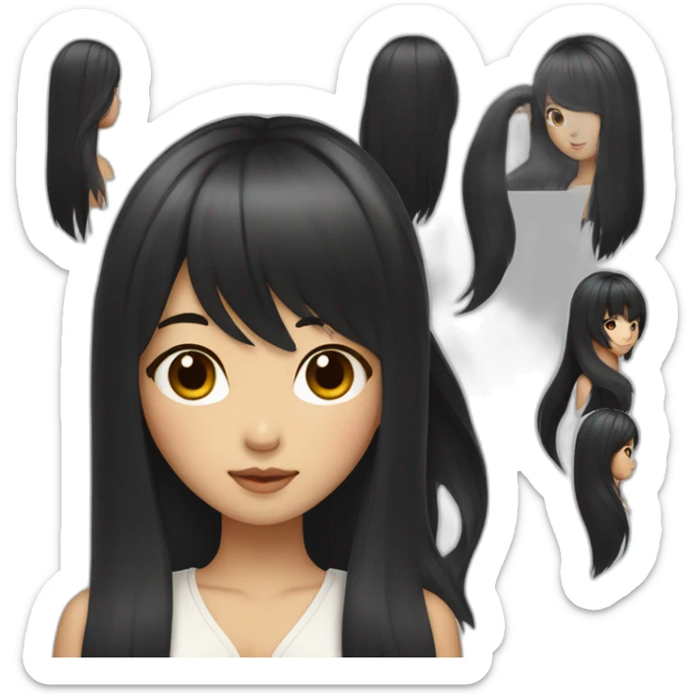 designer korean girl with long black hair and bang. tanned skin sticker