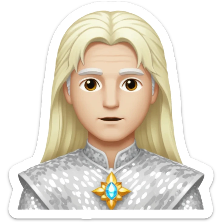 Baldr, God of Light from Gods and Goddesses with long white blonde hair, white sequin outfit sticker