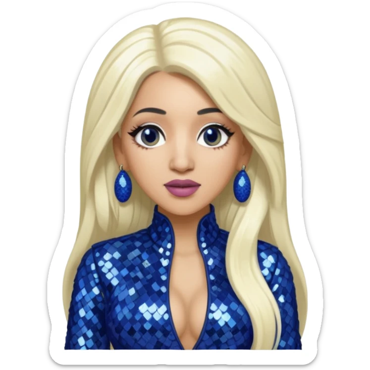 Cardi B with long white blonde hair, indigo sequin outfit sticker