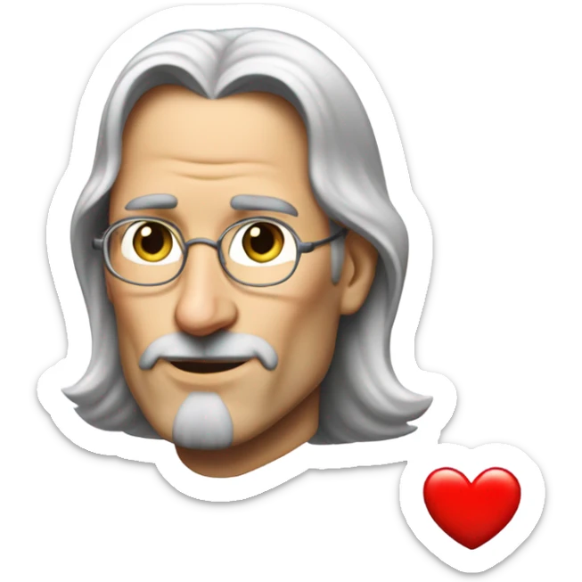 Steve jobs but with hair, flirty kiss and heart sticker