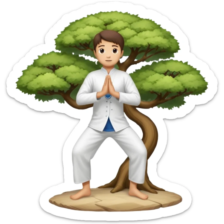 pratiquant de qi gong en position de l'arbre, en tenue noire ou blanche sticker