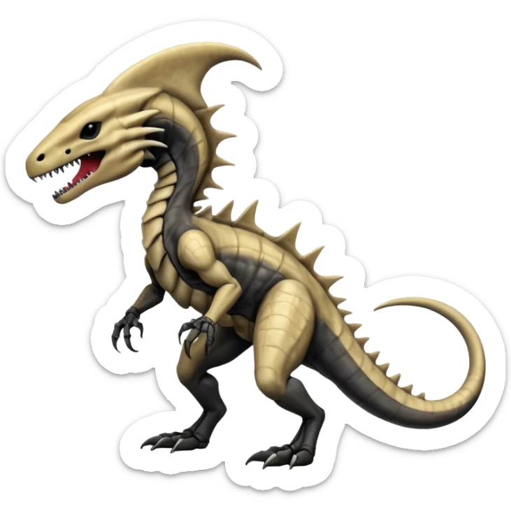 Marowak-Salandit-Xenomorph-hybrid-fantasy-creature (full body) with colored scale pattern markings sticker