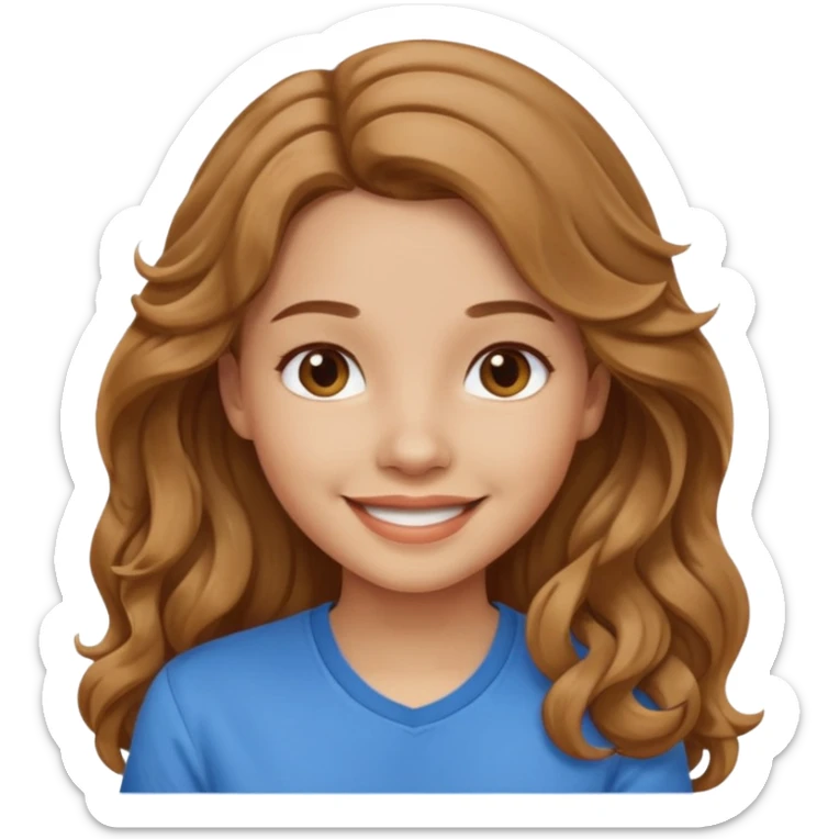 Please generate a portrait of a pretty girl with long, wavy, light brown hair., she's smiling. sticker