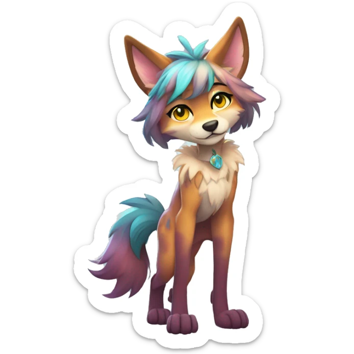Anthro Colorful Shiny Fionbri-Falvie-sparkle-wolf-sona with cool eccentric markings full body sticker