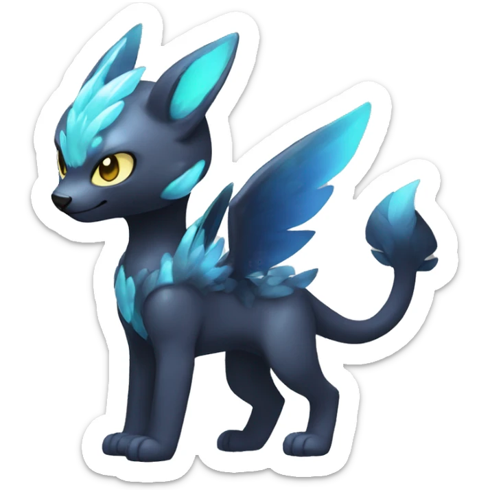 Cute cool shiny fantasy dark-shadow-themed animal hybrid Fakemon full body sticker
