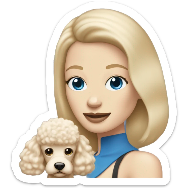  mom with straight blonde hair and blue eyes is holding a cream poodle  sticker