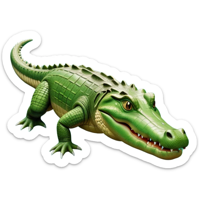 cinematic-crocodile-realistic-full-body-on all fours-emoji,-massive-scaled-body-partially-submerged-in-shallow-water,-head-tilted-dramatically,-rough-green-and-brown-hide-textured-with-deep-ridges,-simplified-yet-realistic-focused-features, head held high sticker