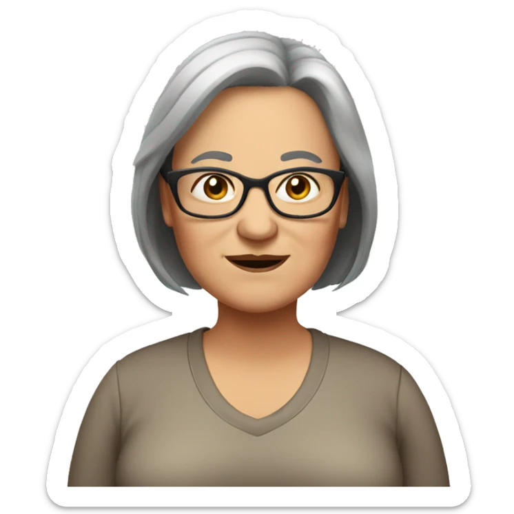 older fat woman with long straight brown hair with glasses sticker