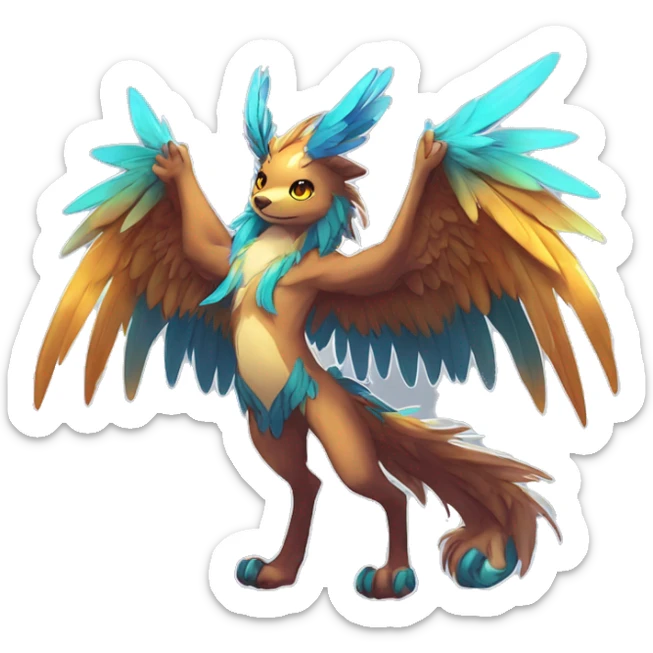 Anthro Sona Cool Edgy Cute Colorful Shy Winged Shiny Fakemon-Fantasy-Creature With Long Hair-Mane Full Body sticker