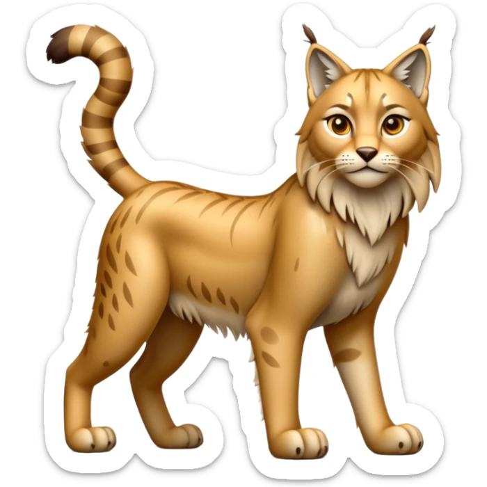 Cinematic-Lynx-Realistic-Full-Body-Standing on all fours-Emoji – head tilted dramatically, sleek golden-brown fur with faint spotting, long legs and large paws poised elegantly, simplified yet realistic focused features, highly detailed, glowing with an almost sarcastic glow. sticker