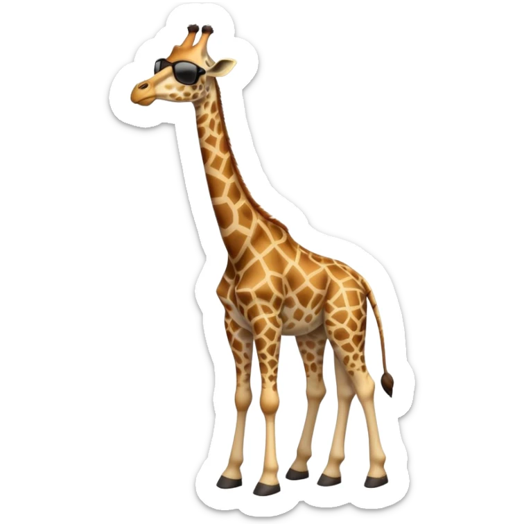friendly anthropomorphised giraffe in casual clothing, wearing dark sunglasses, walking upright in standard pose sticker