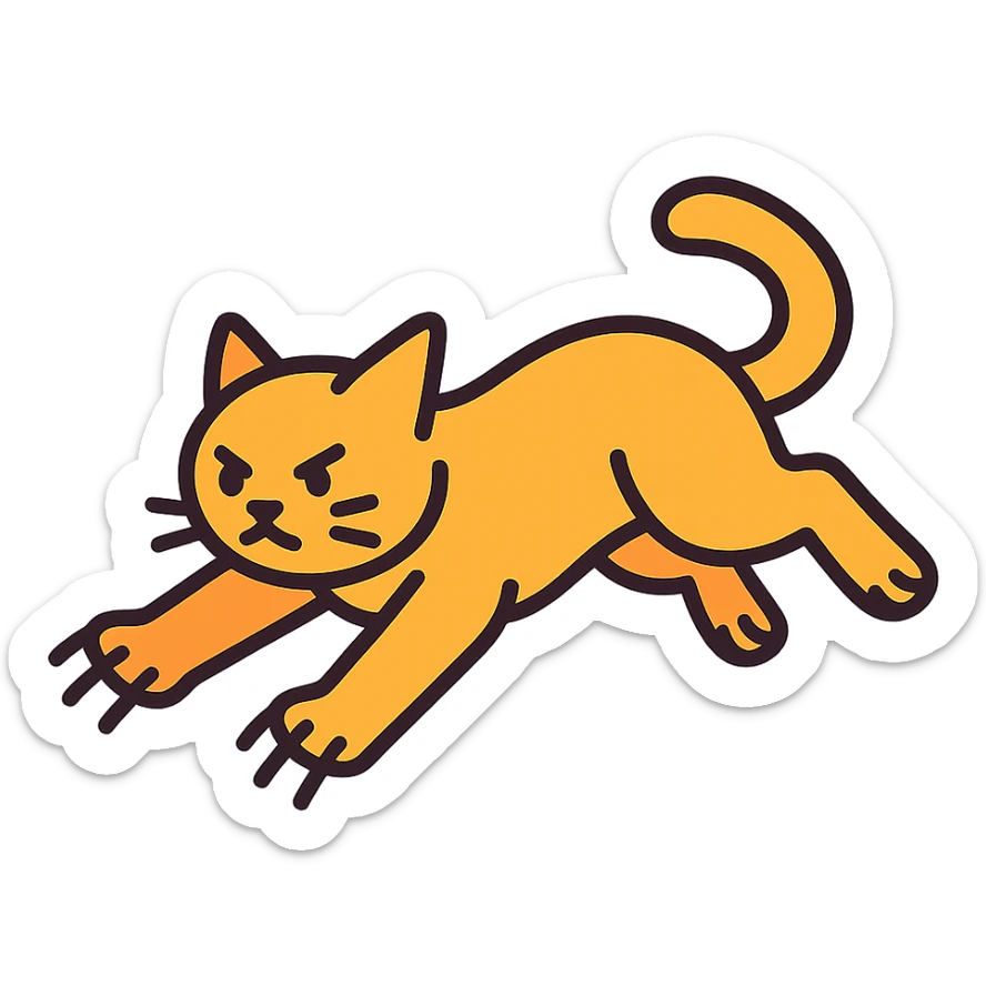 stylized cat with claws out, mid-leap sticker