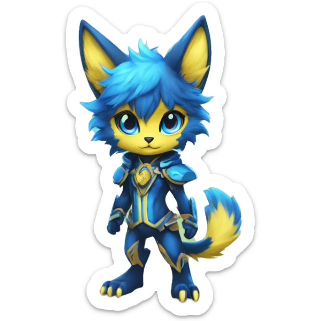 Anthro-Edgy-Cool-Blue-Yellow-Contrast-Colors-Fantasy-Fur-Sona-Chibi-Shiny-Fakémon-Hybrid full body sticker