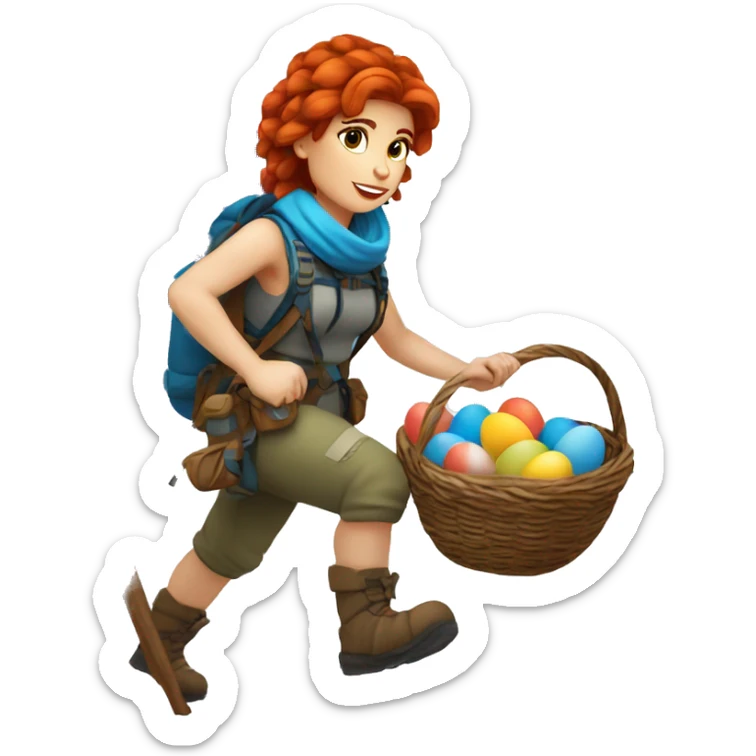 Greek Female winter mountaineer red hair white skin climbing with Greek Flag and Easter eggs basket sticker