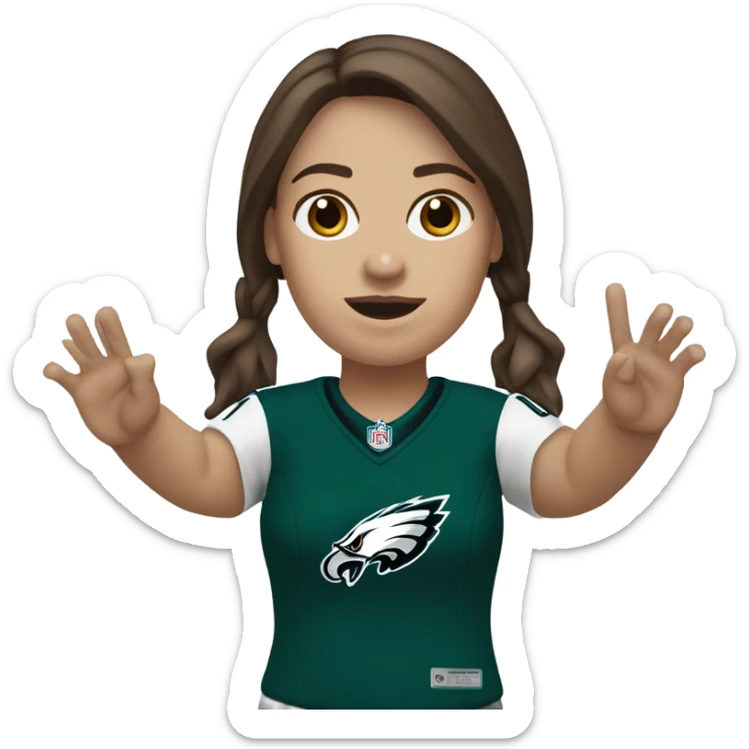 Philadelphia Eagles fan with hands up, woman, white skin, brown hair and brown eyes sticker