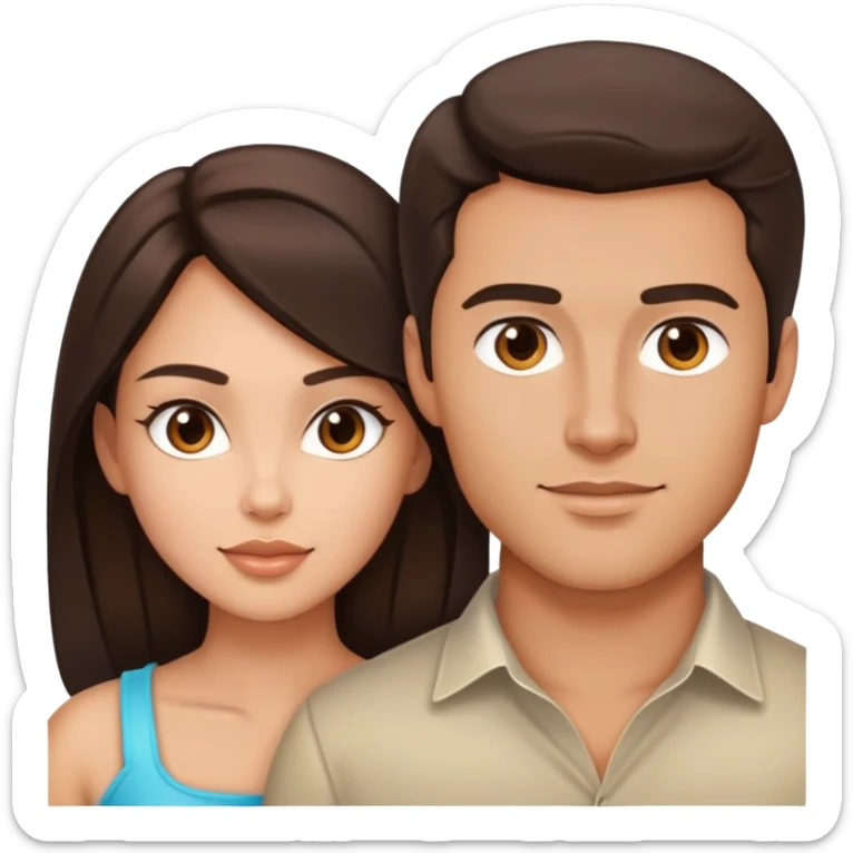 Handsome brunette man and beautiful brunette woman with light tan skin, bust portrait sticker