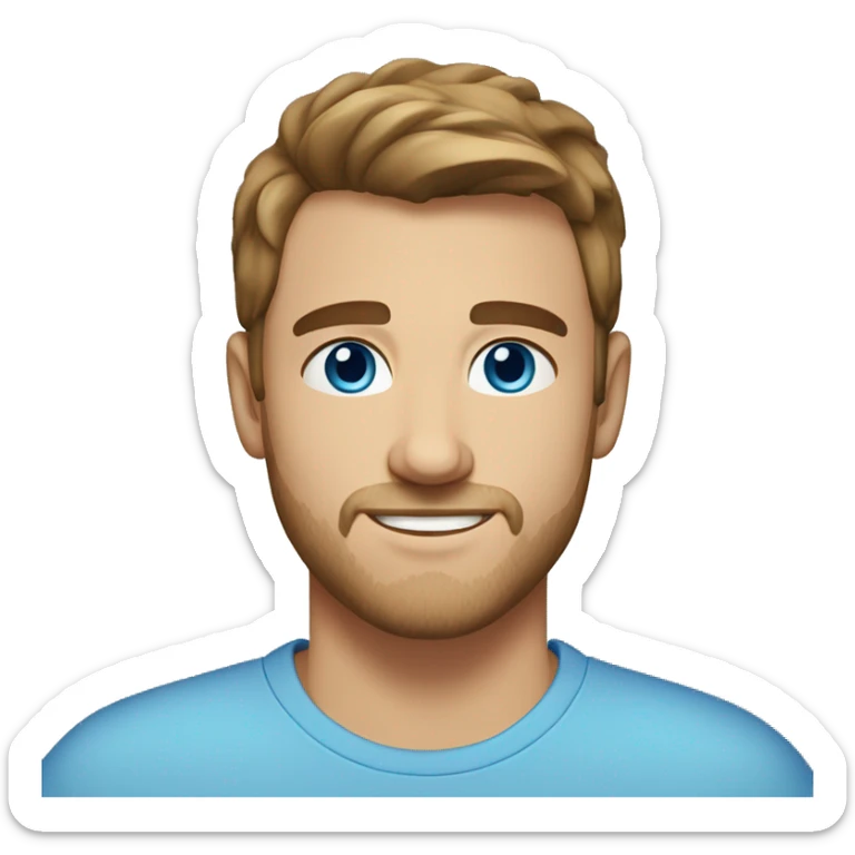 A 26 year old, Caucasian man, with short brown hair, with stubble facial hair,   with blue eyes wearing a t-shirt. sticker