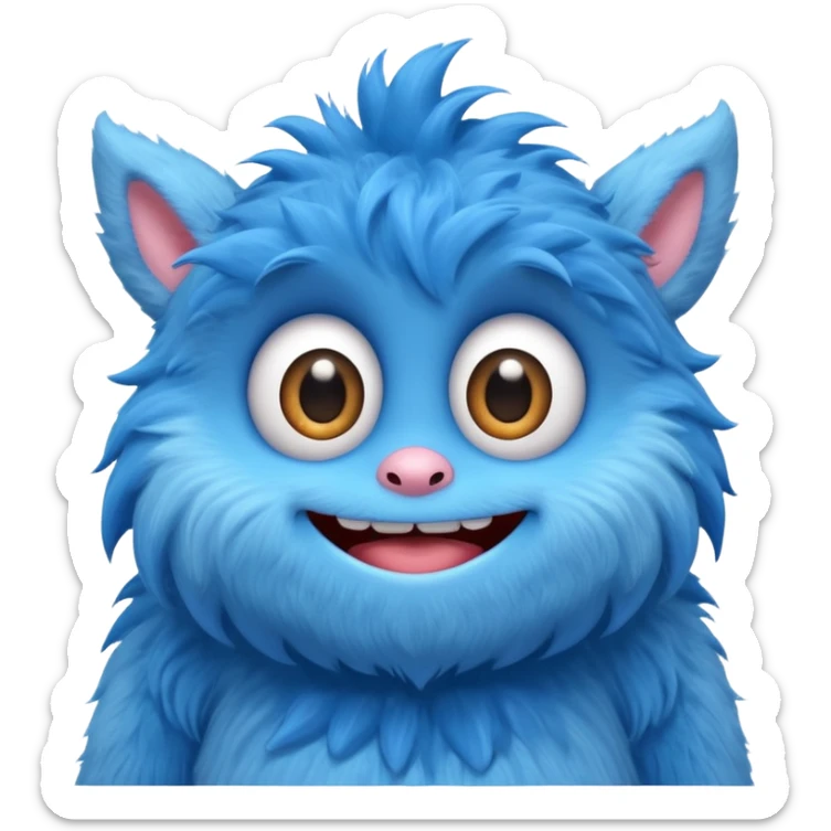 Huggy Wuggy character, blue furry monster with big eyes and wide smile, simple and cute, apple emoji style sticker