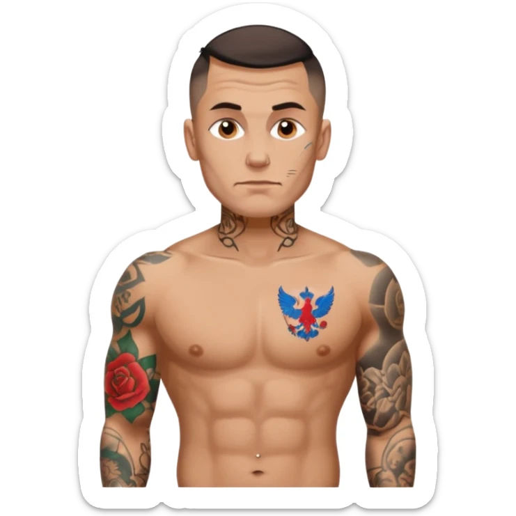Create emoji by me:I am Petr,Russian,95% tatooed,tear tattoo,live in Spain sticker