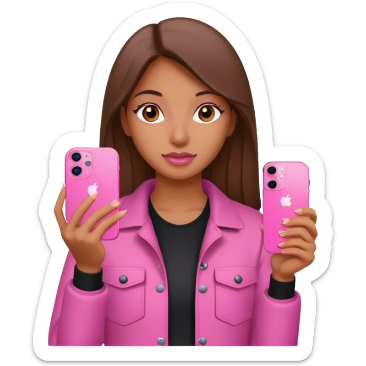 chica "baddie" con un iphone 13 rosa en la mano como sacando foto sticker
