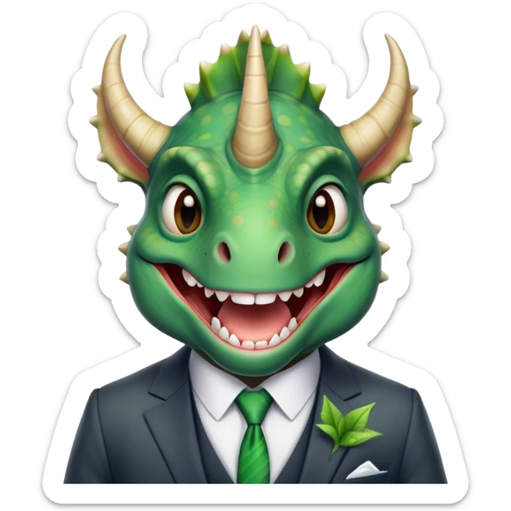 kind face of a triceratops in a suit laughing with tears sticker