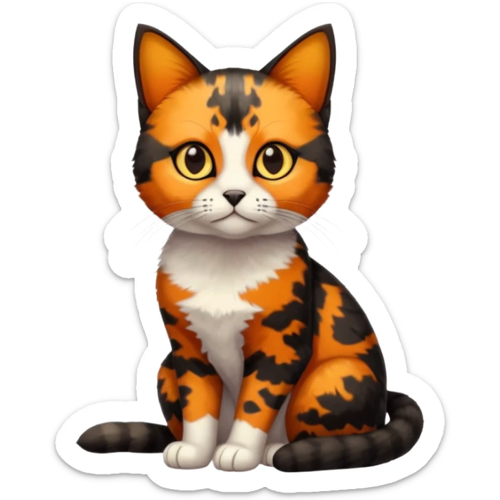 small tortoiseshell cat. only black and and orange. amber eyes. full body. 0% white fur! sticker