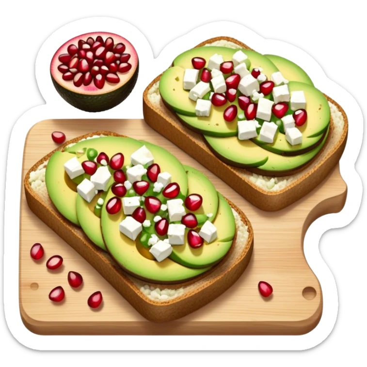 Sliced Avocado toast with pomegranate seeds and feta cheese sticker