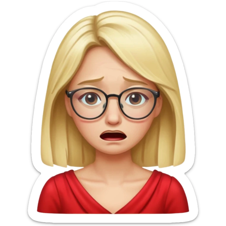 lomg blond woman  crying with glasses with red party wear dress sticker