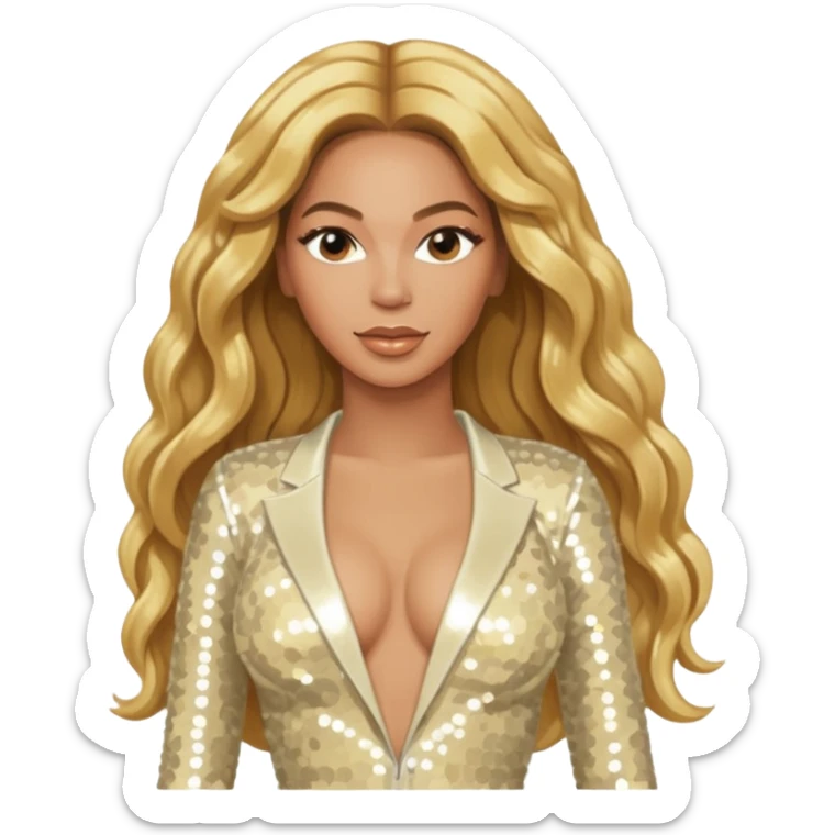 Beyonce with long golden blonde hair, ivory sequin tour outfit sticker