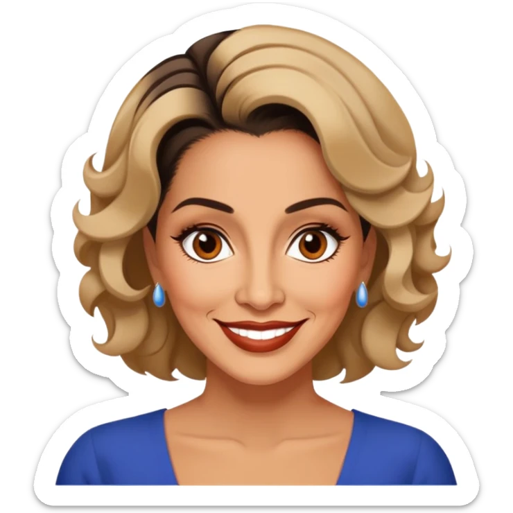 Famous Puerto Rican actress Marian Pabón with her distinctive hairstyle, warm smile, expressive eyes, middle-aged woman sticker