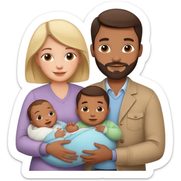 30s couple, man and woman, holding a baby, happy family sticker