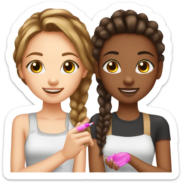White teen girl and black teen girl are getting their nails done sticker