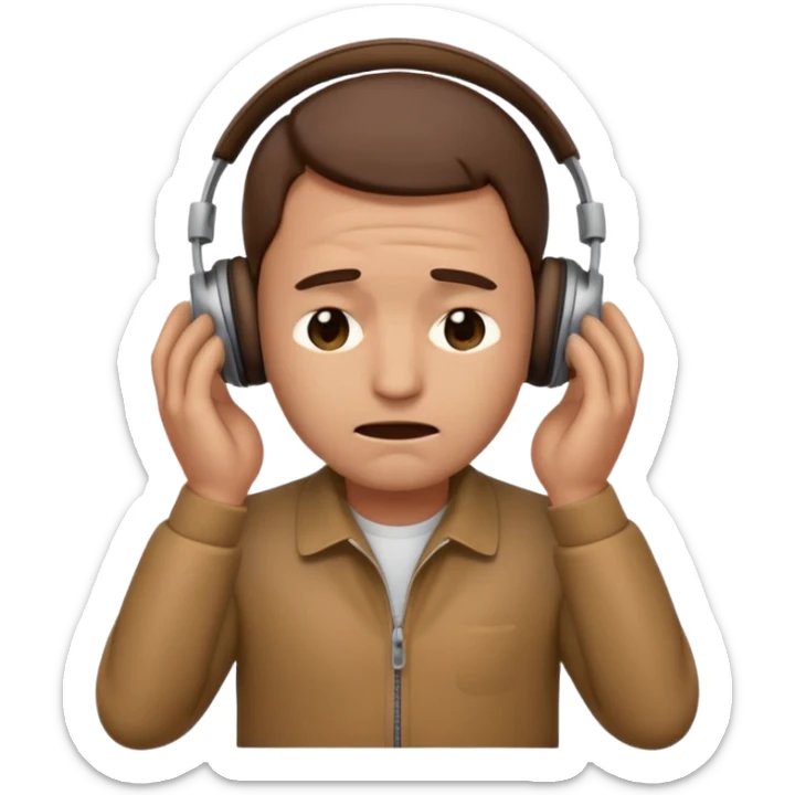 Male emoji with head phone holding both hands listening looks like sad looking down crying  sticker