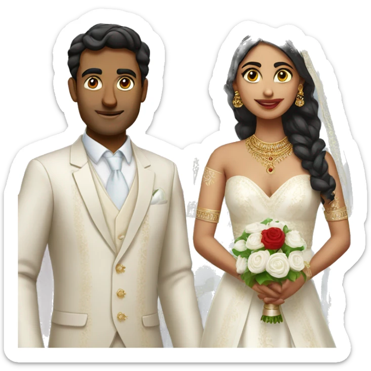 Indian groom with no turban and white skin and blue eyes bride with same outfit sticker