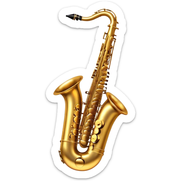 Cinematic Realistic Saxophone, smooth, curving golden brass body, intricate keywork reflecting soft warm light, rich patina adding character, glowing with a jazzy and atmospheric presence. sticker