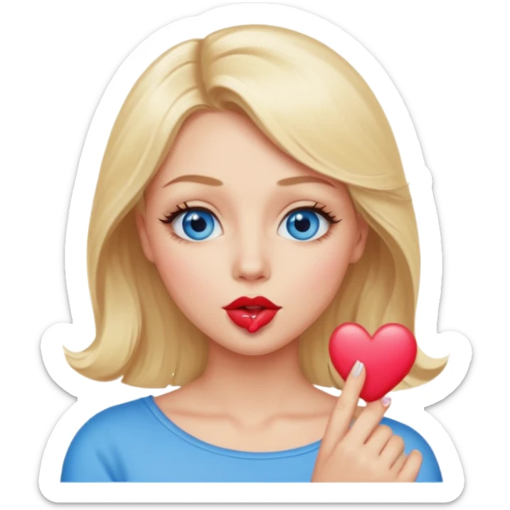 Une femme blonde yeux bleus qui envoi un bisous sticker