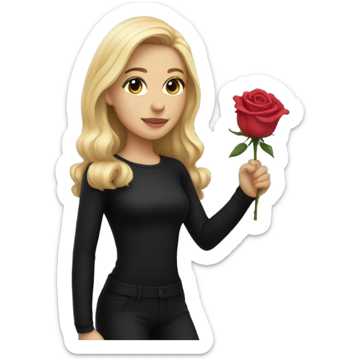 Blonde girl wearing all black outfit with rose in her hand  sticker