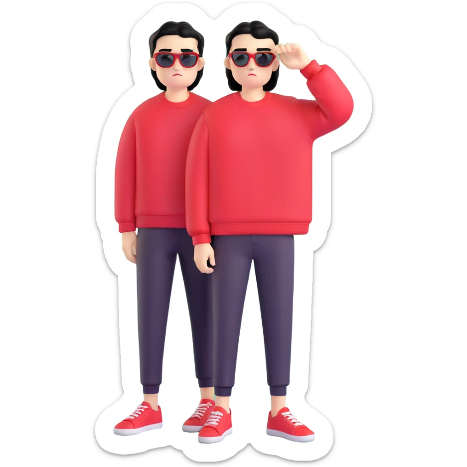 A guy in a red sweatshirt with sunglasses, with stylish black hair, stands in a cool pose sticker