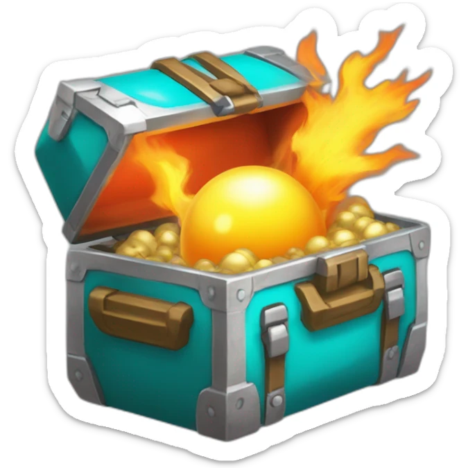 Pokemon Game LootCase Color Cyan Fire Flame Rich Treasure Legendary Epic Pokeballs and Pokemons Inside this have Shiny Glow sticker