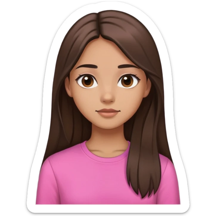 Feminine girl with light brown skin, dark straight long hair and dark eyes, wearing a pink shirt, profile picture style sticker