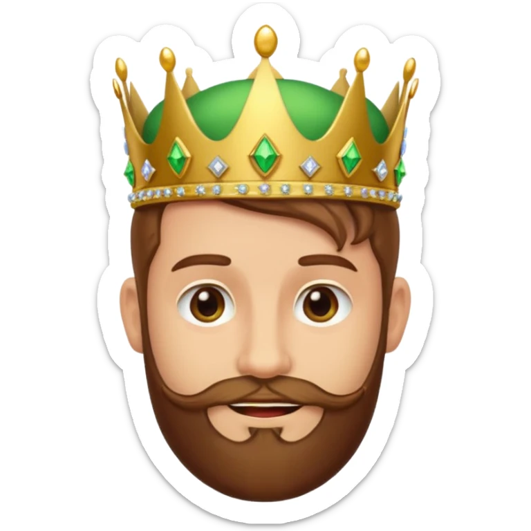 Create a cartoon-style emoji of Gaspar, one of the Three Wise Men. Only show his face and crown. He has a gentle smile, brown beard, and a green and gold crown with jewels. Make it colorful, simple, and suitable as an emoji. sticker