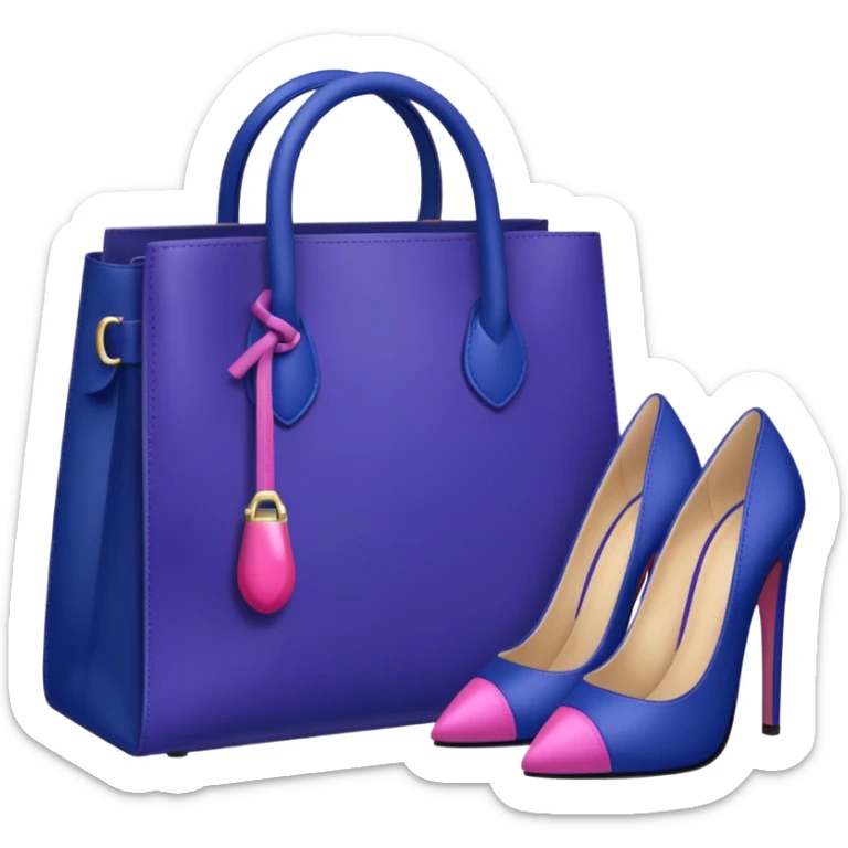 royal purple heels, pink lipstick cosmetics and deep blue bag emojis sticker