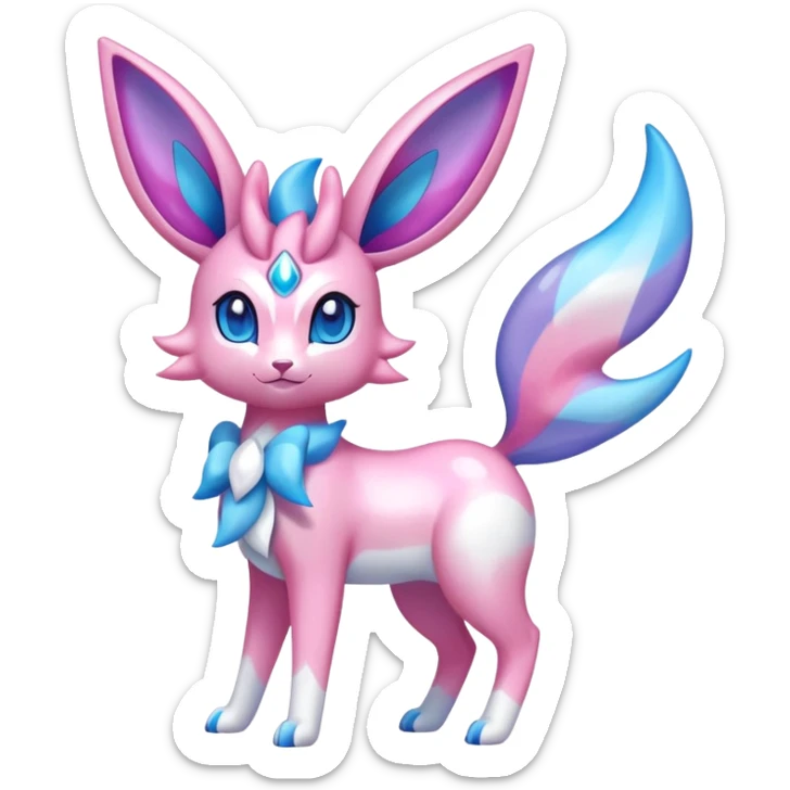 Shiny Exotic Colorful Ethereal Sparkly Sylveon-Amaura-Aurorus-Fakémon-hybrid-creature (full body)  sticker