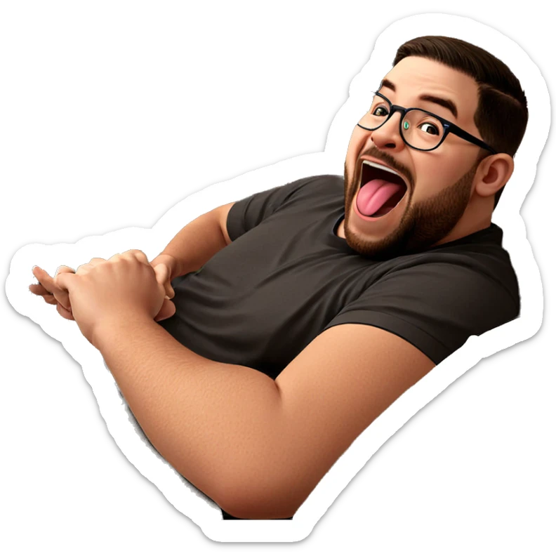 boy with glasses and tongue sticker