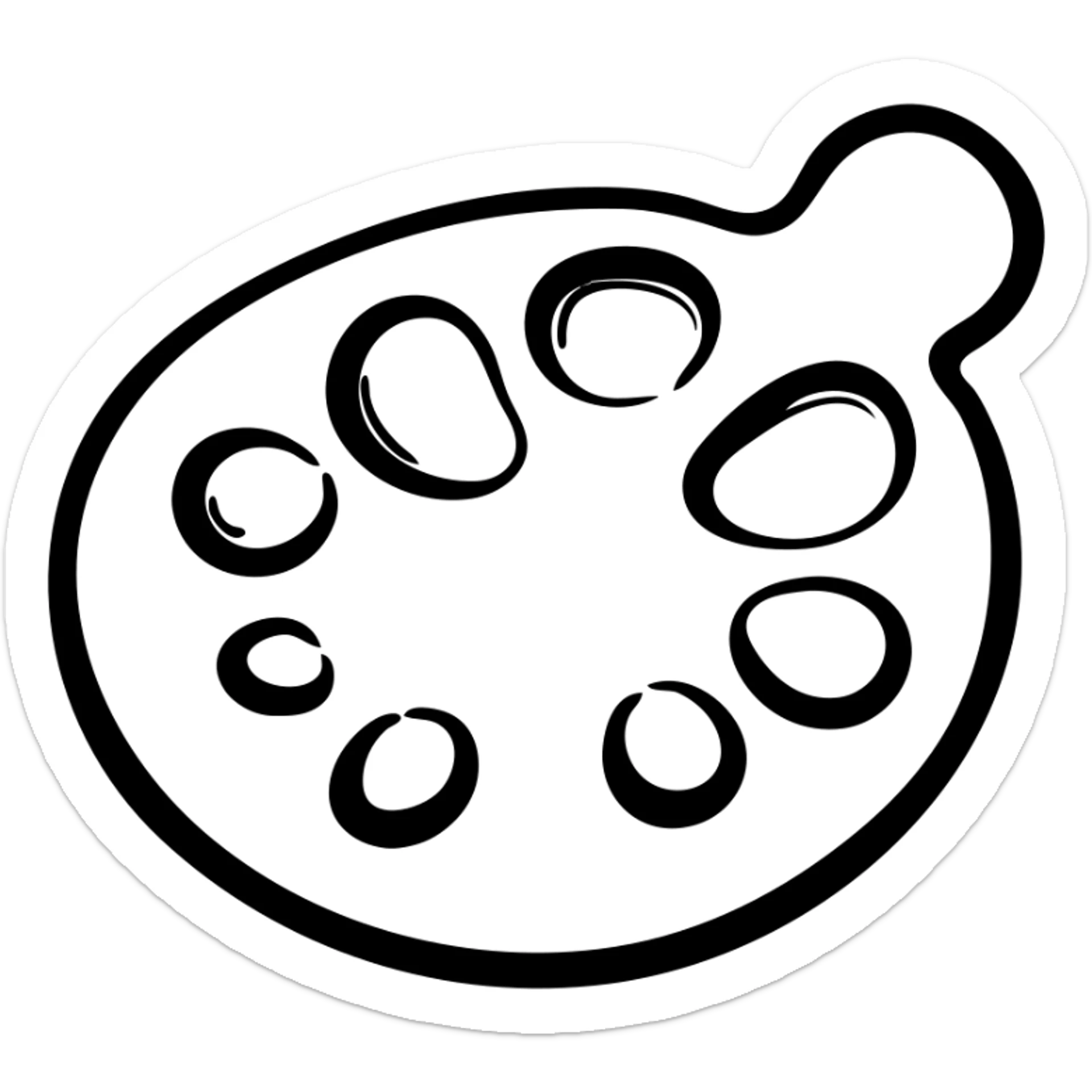 Detailed artist's palette with paint blobs and palette holes. Hand-drawn icon style with transparent background. sticker