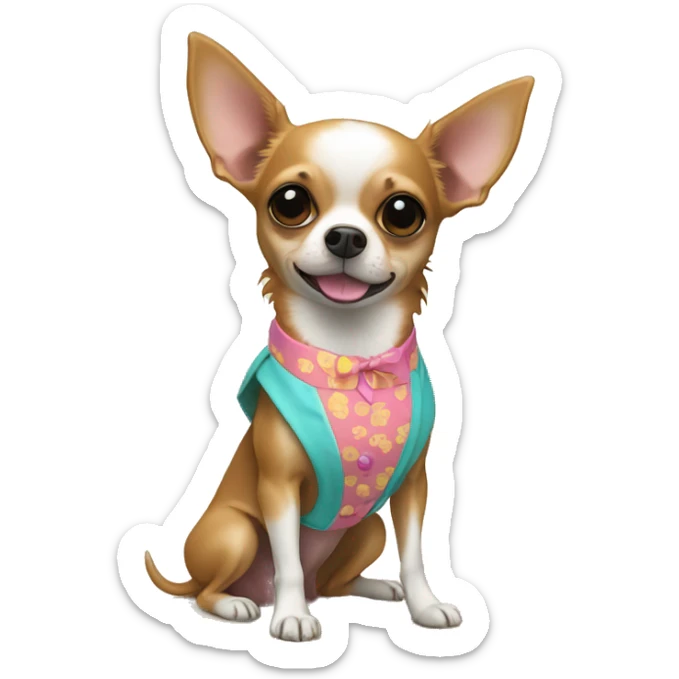Chihuahua hembra de color caramelo en la playa y con traje de baño sticker